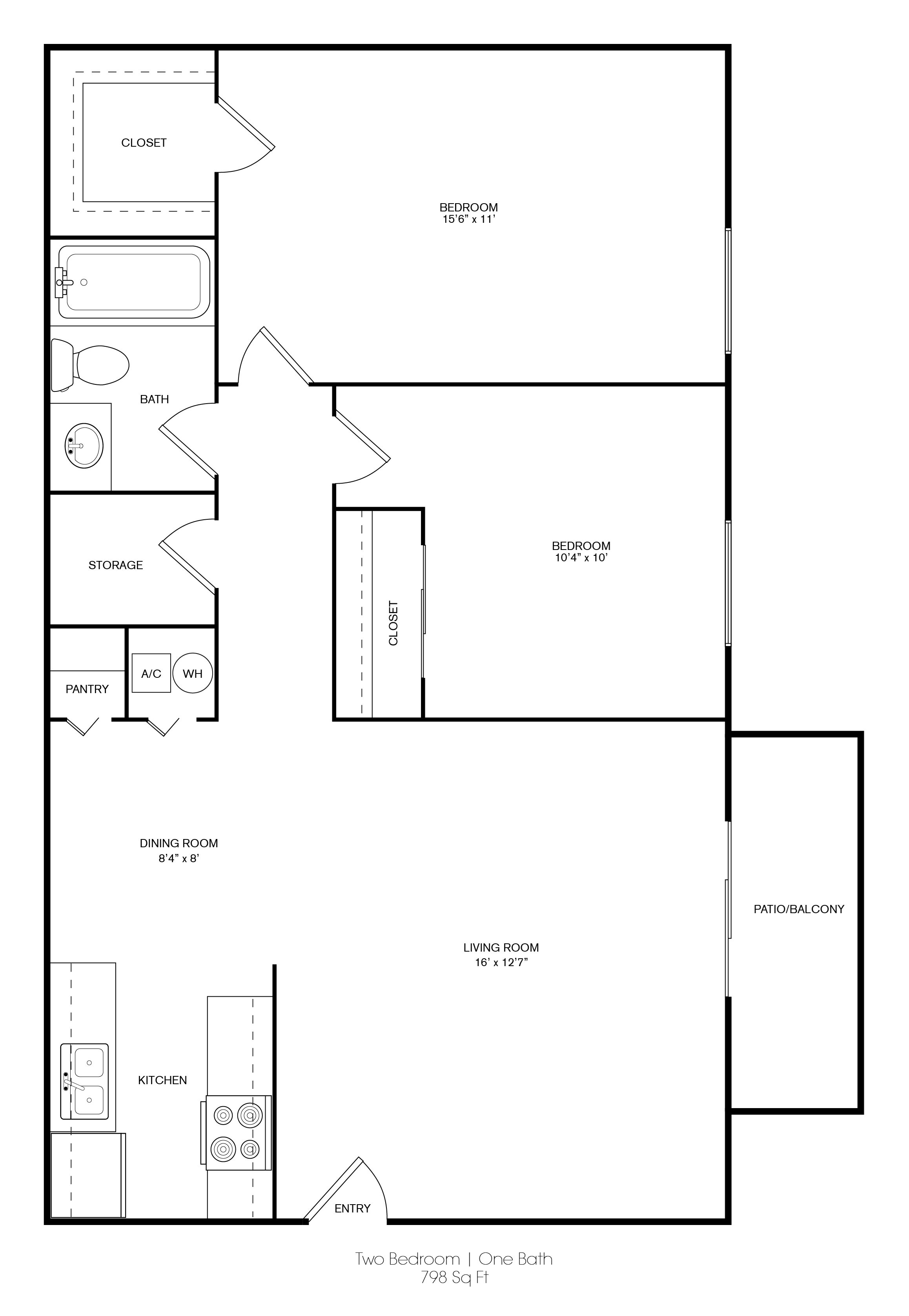 Two Bedrooms Two Bathrooms Floor Plan 5